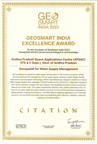 Geo Smart India Excellence Award - October 2023